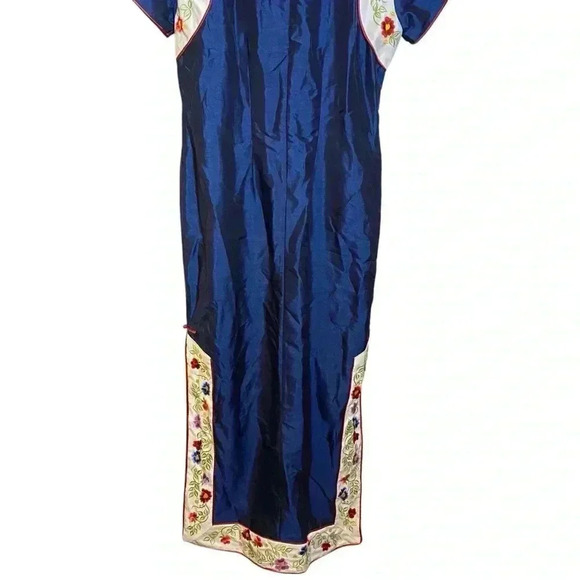 Asian-style Women's Evening Party Dress Back Zip Floral-Ivy Print Sapphire Blue - Picture 7 of 16